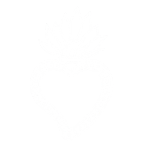 Logo Karmacore, cuore sacro stilizzato bianco su sfondo trasparente